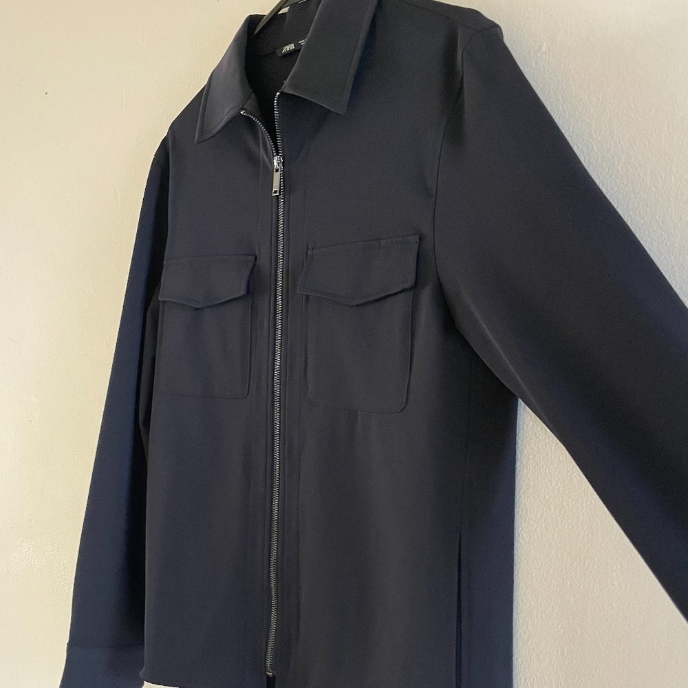 Zara High Collar Jacket with Front Zipper Closure - Size M